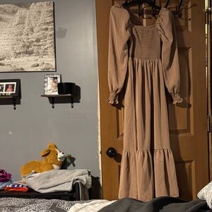 Like new Women's SHEIN Long Smocked Bodice Midi Dress - Taupe